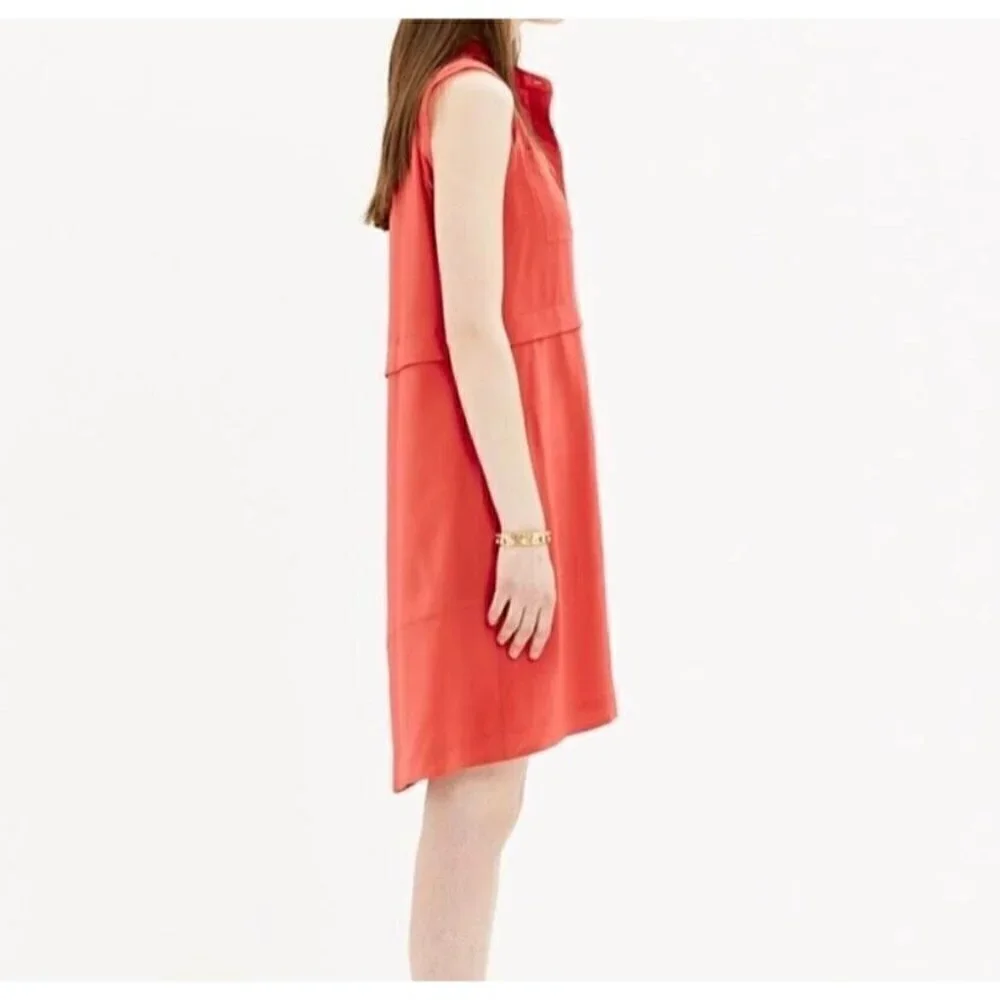 Madewell Sz 00 Red 100% SILK Shift Shirt Tank Dress Pockets xxs 2xs Sleeveless
